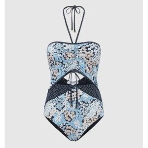 Reiss Megan printed cut out swimsuit‎ baiting suit navy floral one piece size 10